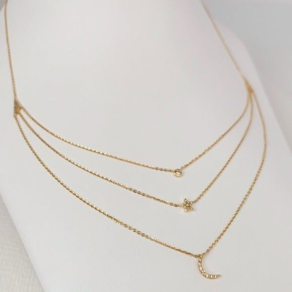 Celestial Diamond Necklace Stars Moon Gold Dainty - Picture 2 of 5